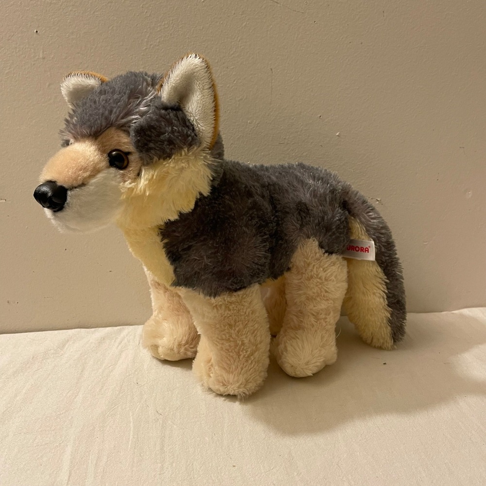 Aurora‎ Plush Gray Brown Wolf Stuffed Animal Toy Kids Stuffy